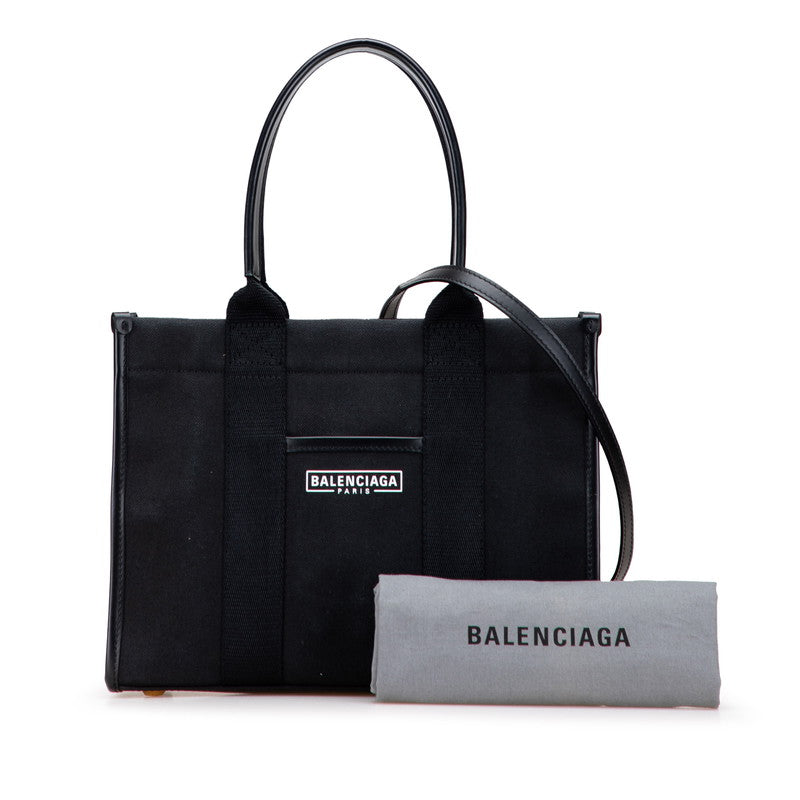 バレンシアガ ハードウェア スモール トートバッグ ショルダーバッグ 2WAY 671402 ブラック キャンバス レザー レディース BALENCIAGA 【中古】