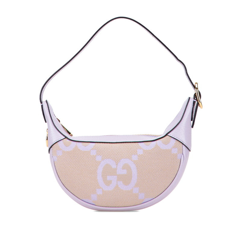 グッチ ジャンボGG GGミニバッグ ハンドバッグ ワンショルダーバッグ 658551 パープル ベージュ キャンバス レザー レディース GUCCI 【中古】