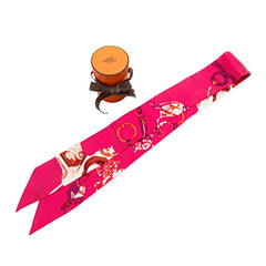 エルメス ツイリー Tout en Carre～ 全てはカレの中に～ スカーフ ピンク マルチカラー シルク レディース HERMES 【中古】