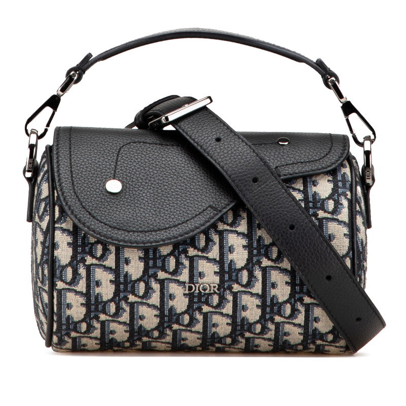 ディオール オブリーク サドル ローラー 斜め掛け ショルダーバッグ ハンドバッグ 2WAY ネイビー ベージュ ブラック キャンバス レザー レディース Dior 【中古】