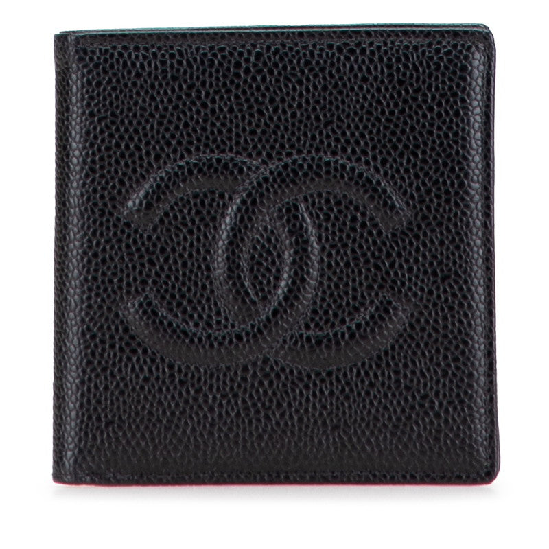 シャネル ココマーク 二つ折り財布 ブラック キャビアスキン レディース CHANEL 【中古】