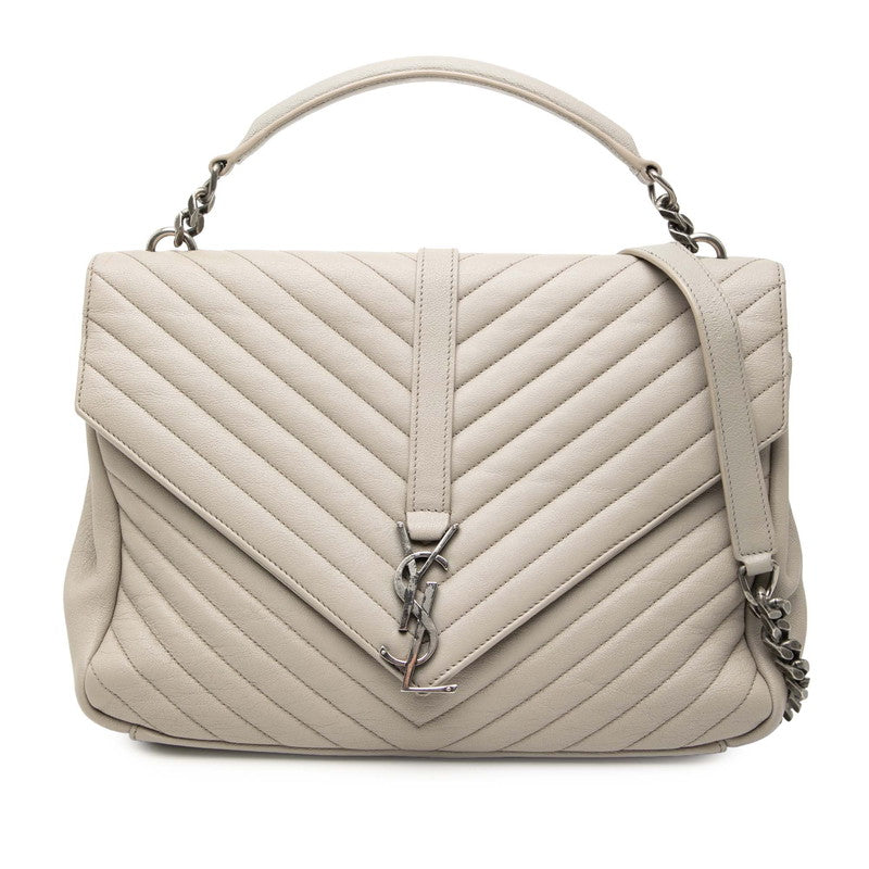 サンローラン クラシック モノグラム ハンドバッグ チェーンショルダーバッグ 2WAY 392738 グレー レザー レディース SAINT LAURENT 【中古】