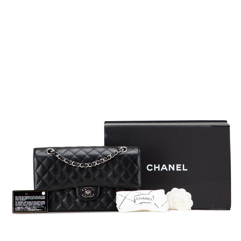 シャネル マトラッセ25 ダブルフラップ ココマーク チェーン ショルダーバッグ ブラック キャビアスキン レディース CHANEL 【中古】