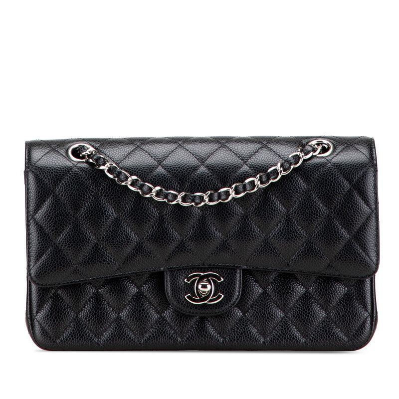 シャネル マトラッセ25 ダブルフラップ ココマーク チェーン ショルダーバッグ ブラック キャビアスキン レディース CHANEL 【中古】