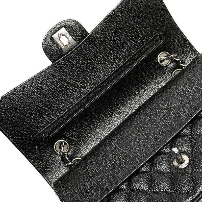 シャネル マトラッセ25 ダブルフラップ ココマーク チェーン ショルダーバッグ ブラック キャビアスキン レディース CHANEL 【中古】