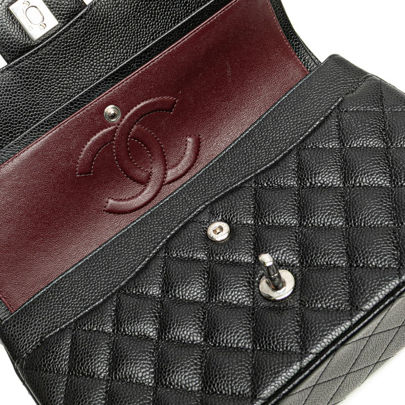 シャネル マトラッセ25 ダブルフラップ ココマーク チェーン ショルダーバッグ ブラック キャビアスキン レディース CHANEL 【中古】