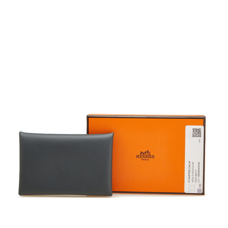 エルメス カルヴィ コインケース カードケース 名刺入れ グレー ヴォーエプソン レディース HERMES 【中古】