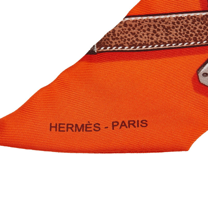 エルメス ツイリー TRES KELLY ケリー ベルト スカーフ オレンジ ブラウン シルク レディース HERMES 【中古】