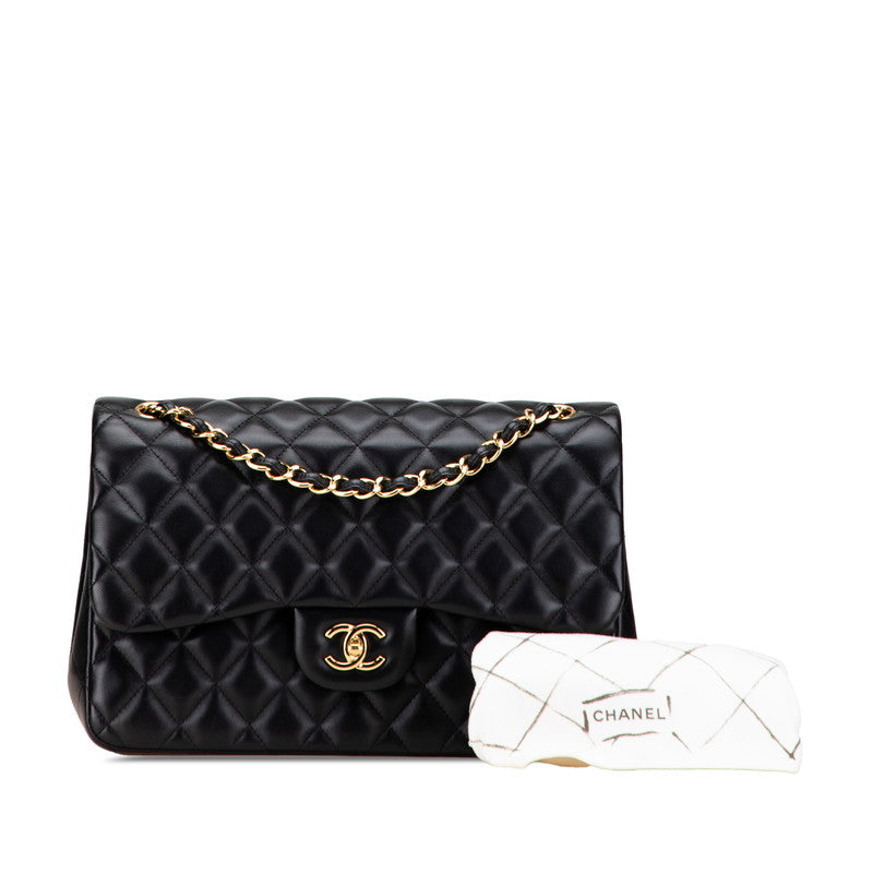 シャネル マトラッセ ココマーク Wフラップ チェーン ショルダーバッグ ハンドバッグ ブラック ラムスキン レディース CHANEL 【中古】