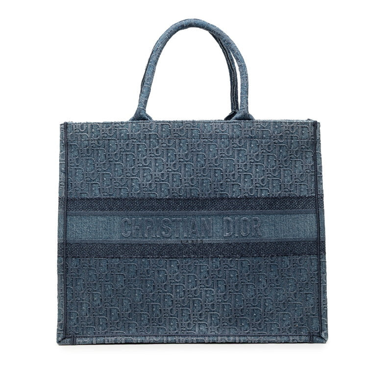 ディオール オブリーク ブックトート ラージ トートバッグ ブルー デニム レディース Dior 【中古】