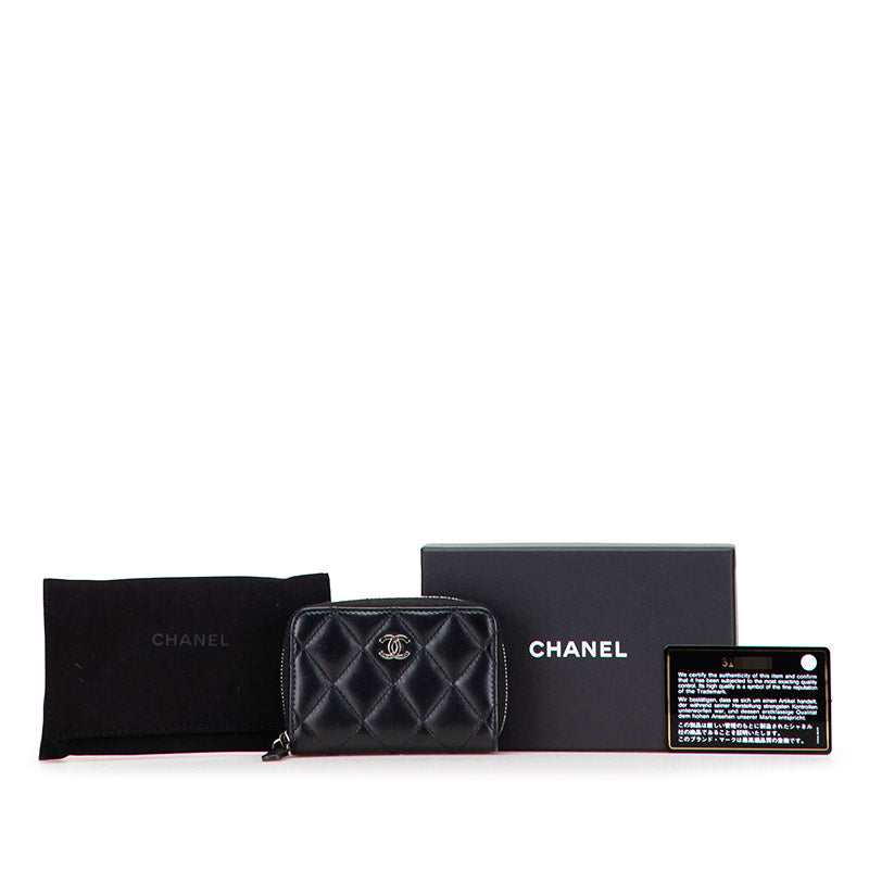 シャネル マトラッセ クラシック ジップコインパース ココマーク コインケース AP0216 ブラック ラムスキン レディース CHANEL 【中古】