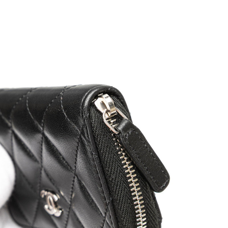 シャネル マトラッセ クラシック ジップコインパース ココマーク コインケース AP0216 ブラック ラムスキン レディース CHANEL 【中古】