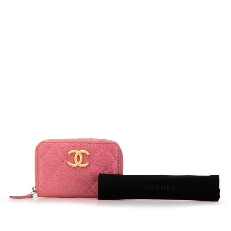 シャネル マトラッセ ココマーク カードケース コインケース ピンク キャビアスキン レディース CHANEL 【中古】