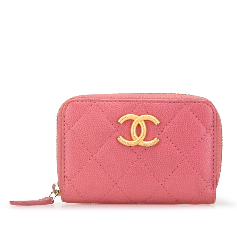 シャネル マトラッセ ココマーク カードケース コインケース ピンク キャビアスキン レディース CHANEL 【中古】