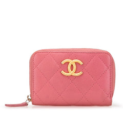 シャネル マトラッセ ココマーク カードケース コインケース ピンク キャビアスキン レディース CHANEL 【中古】