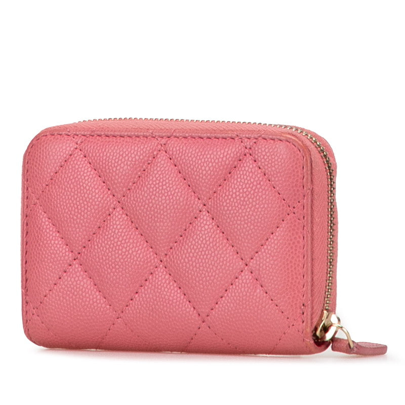 シャネル マトラッセ ココマーク カードケース コインケース ピンク キャビアスキン レディース CHANEL 【中古】
