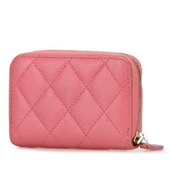 シャネル マトラッセ ココマーク カードケース コインケース ピンク キャビアスキン レディース CHANEL 【中古】