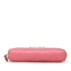 シャネル マトラッセ ココマーク カードケース コインケース ピンク キャビアスキン レディース CHANEL 【中古】