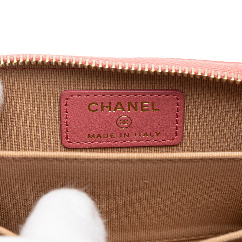 シャネル マトラッセ ココマーク カードケース コインケース ピンク キャビアスキン レディース CHANEL 【中古】