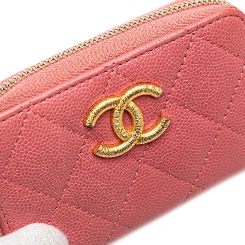 シャネル マトラッセ ココマーク カードケース コインケース ピンク キャビアスキン レディース CHANEL 【中古】