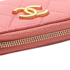 シャネル マトラッセ ココマーク カードケース コインケース ピンク キャビアスキン レディース CHANEL 【中古】