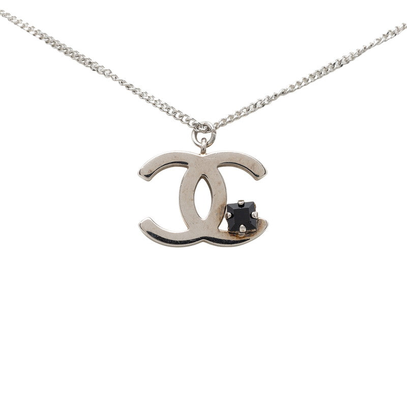 シャネル ココマーク ペンダント ネックレス 05P シルバー メタル ブラックストーン レディース CHANEL 【中古】
