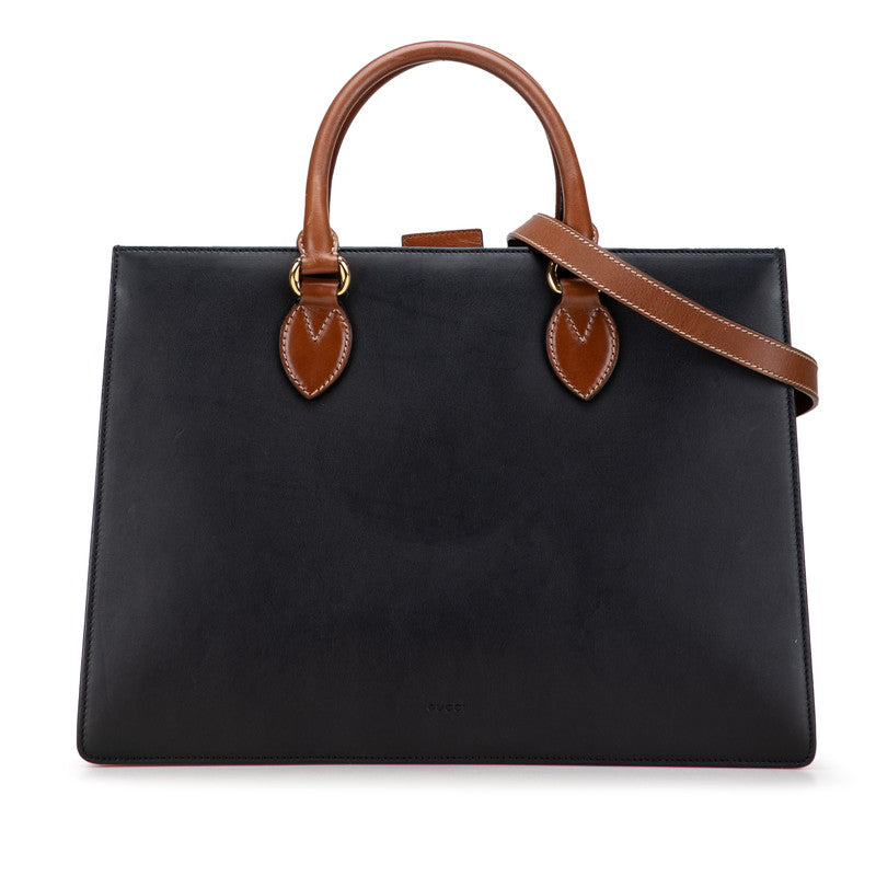 グッチ ロゴ ショルダーバッグ ハンドバッグ 2WAY 409530 ブラック ブラウン レザー レディース GUCCI 【中古】