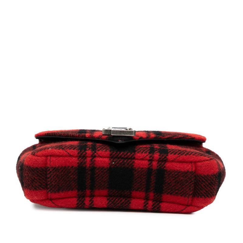 サンローラン ベイビーチャイ チェーン ショルダーバッグ 399289 レッド ブラック ウール レザー レディース SAINT LAURENT 【中古】