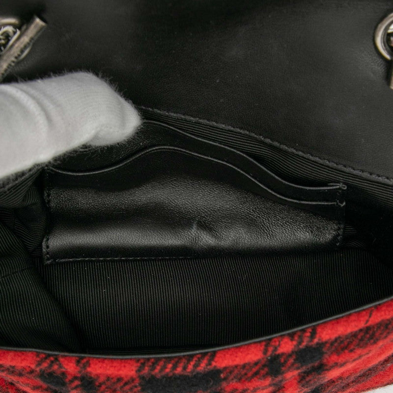サンローラン ベイビーチャイ チェーン ショルダーバッグ 399289 レッド ブラック ウール レザー レディース SAINT LAURENT 【中古】