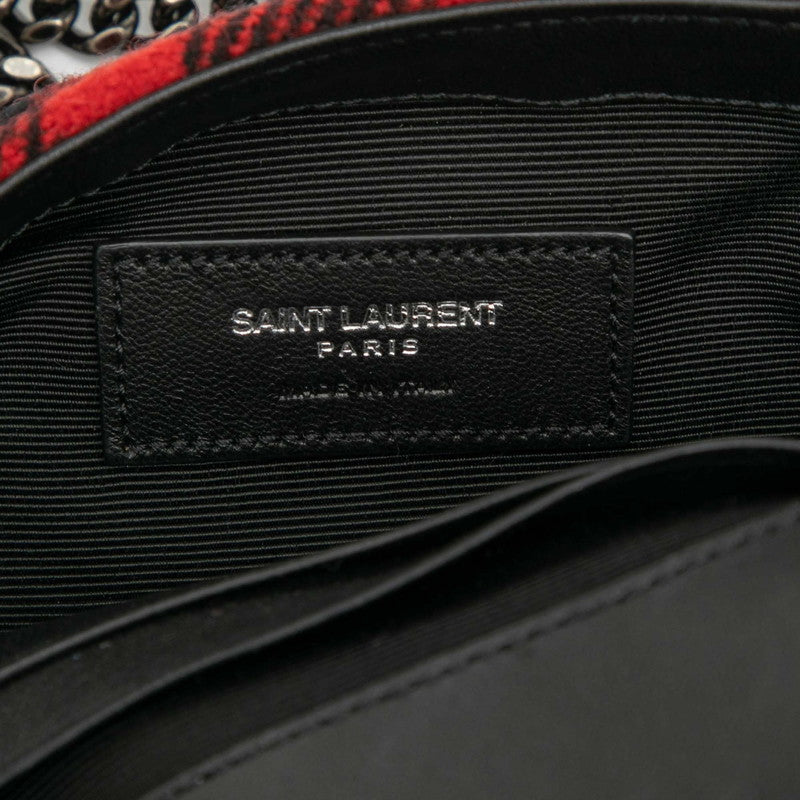 サンローラン ベイビーチャイ チェーン ショルダーバッグ 399289 レッド ブラック ウール レザー レディース SAINT LAURENT 【中古】