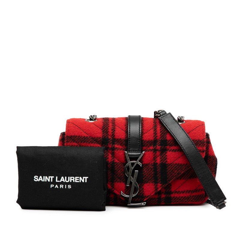 サンローラン ベイビーチャイ チェーン ショルダーバッグ 399289 レッド ブラック ウール レザー レディース SAINT LAURENT 【中古】
