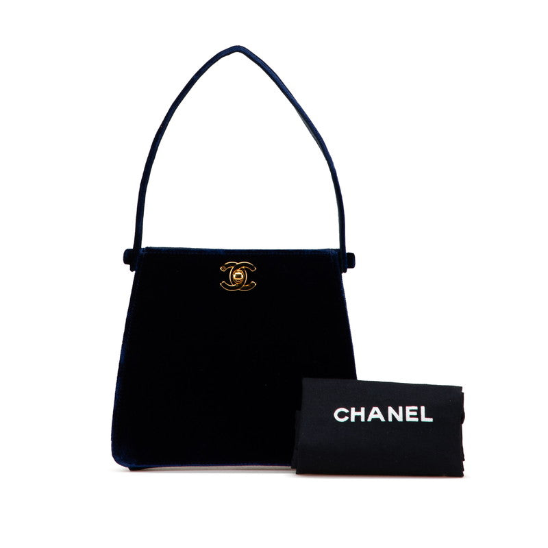 シャネル ココマーク ミニハンドバッグ ネイビー ベロア レディース CHANEL 【中古】