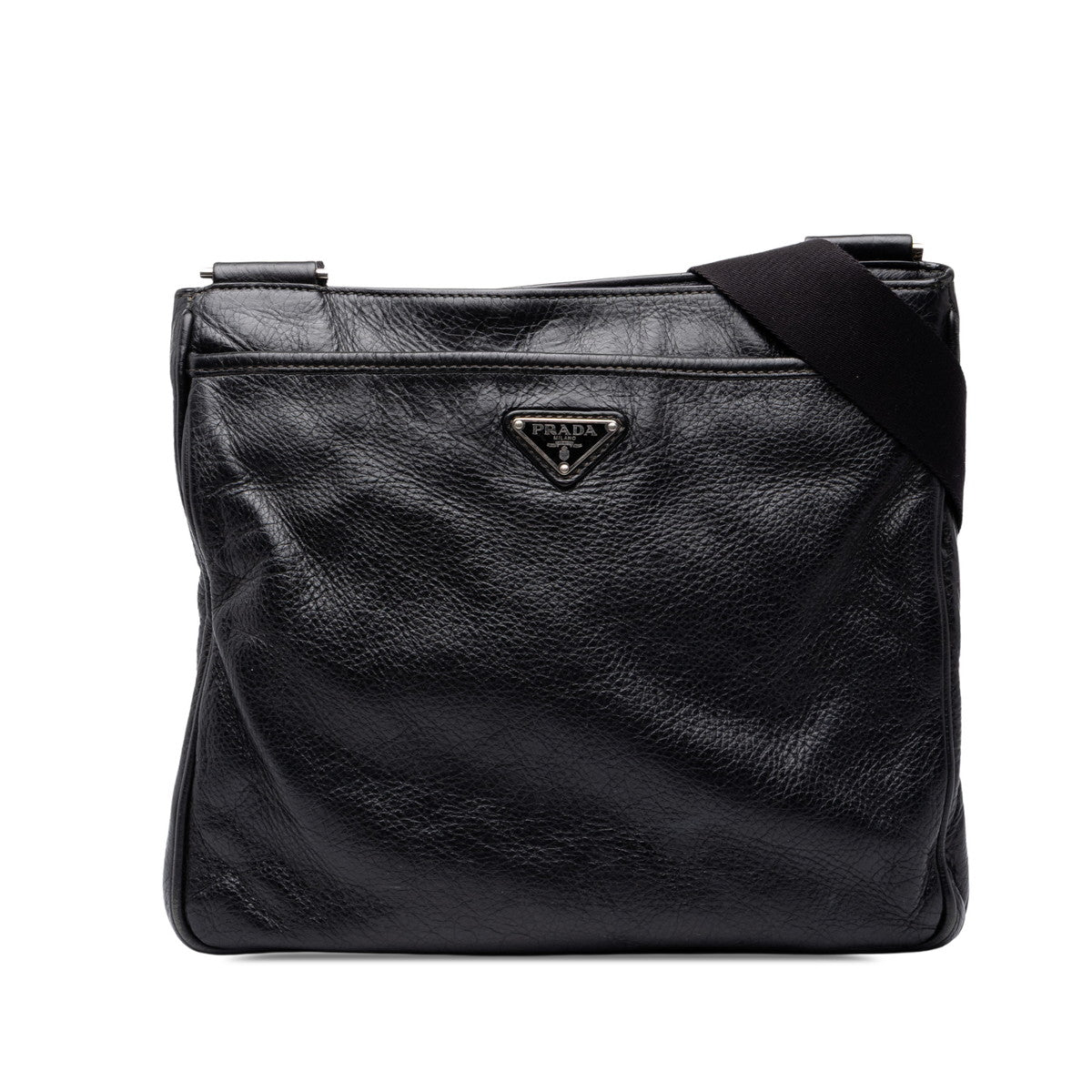 プラダ 三角ロゴプレート 斜め掛け ショルダーバッグ クロスボディ 2VH019 ブラック レザー レディース PRADA 中古