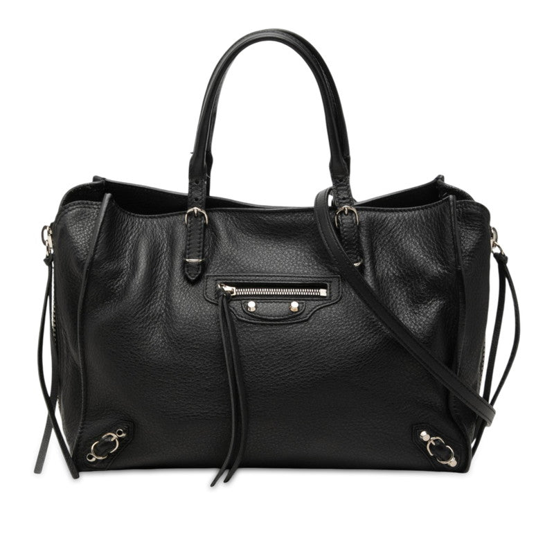 バレンシアガ ペーパー A6 ハンドバッグ ショルダーバッグ 2WAY 370926 ブラック レザー レディース BALENCIAGA 【中古】