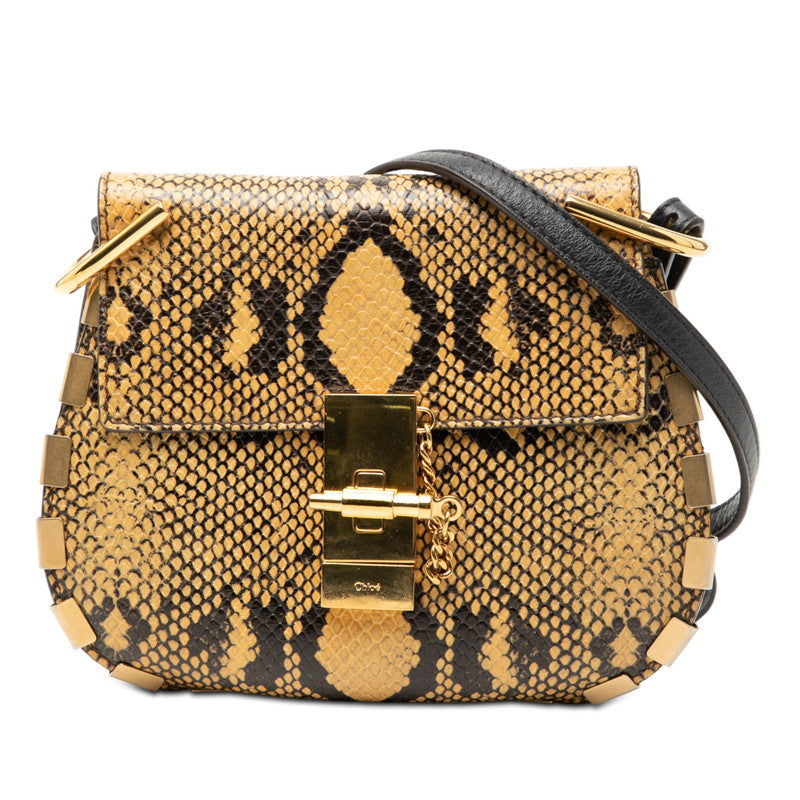 クロエ ドリュー パイソン 斜め掛け ショルダーバッグ ベージュ ブラック レザー レディース Chloe 【中古】