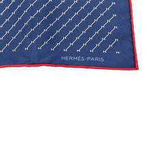 エルメス カレ45 Hジオメトリック スカーフ ネイビー レッド シルク レディース HERMES 【中古】
