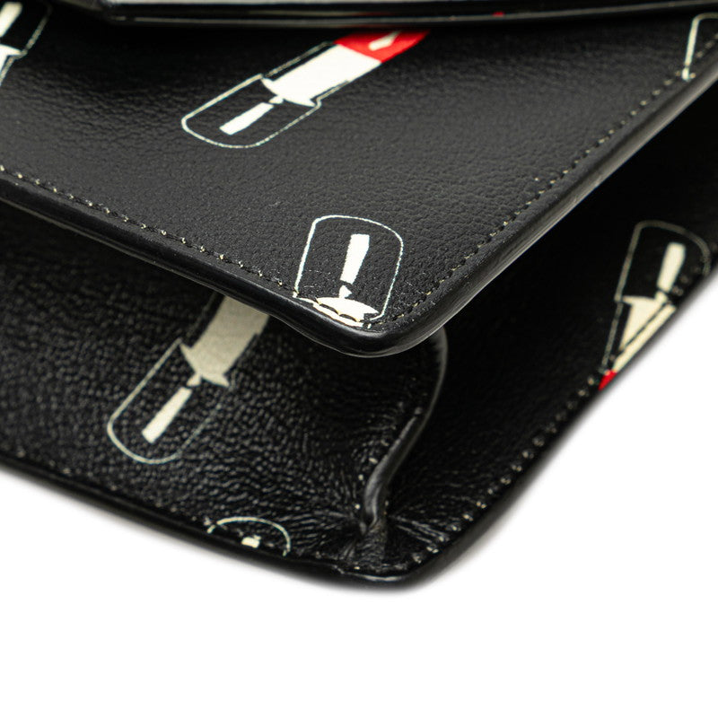 サンローラン リップスティック 口紅 モチーフ チェーン ショルダーバッグ ブラック レザー エナメル レディース SAINT LAURENT 【中古】