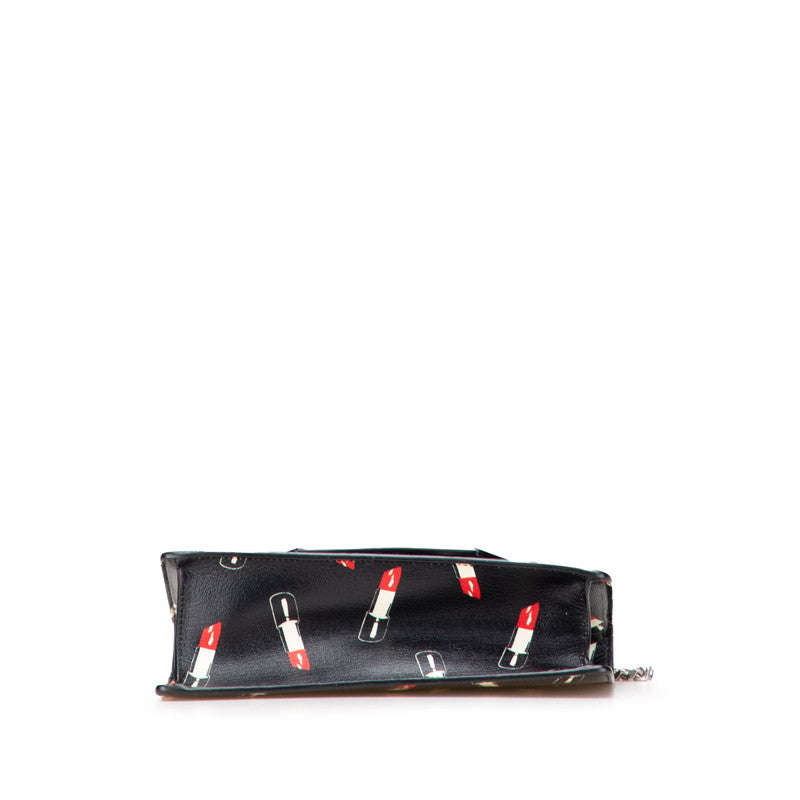 サンローラン リップスティック 口紅 モチーフ チェーン ショルダーバッグ ブラック レザー エナメル レディース SAINT LAURENT 【中古】