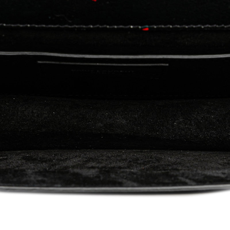 サンローラン リップスティック 口紅 モチーフ チェーン ショルダーバッグ ブラック レザー エナメル レディース SAINT LAURENT 【中古】