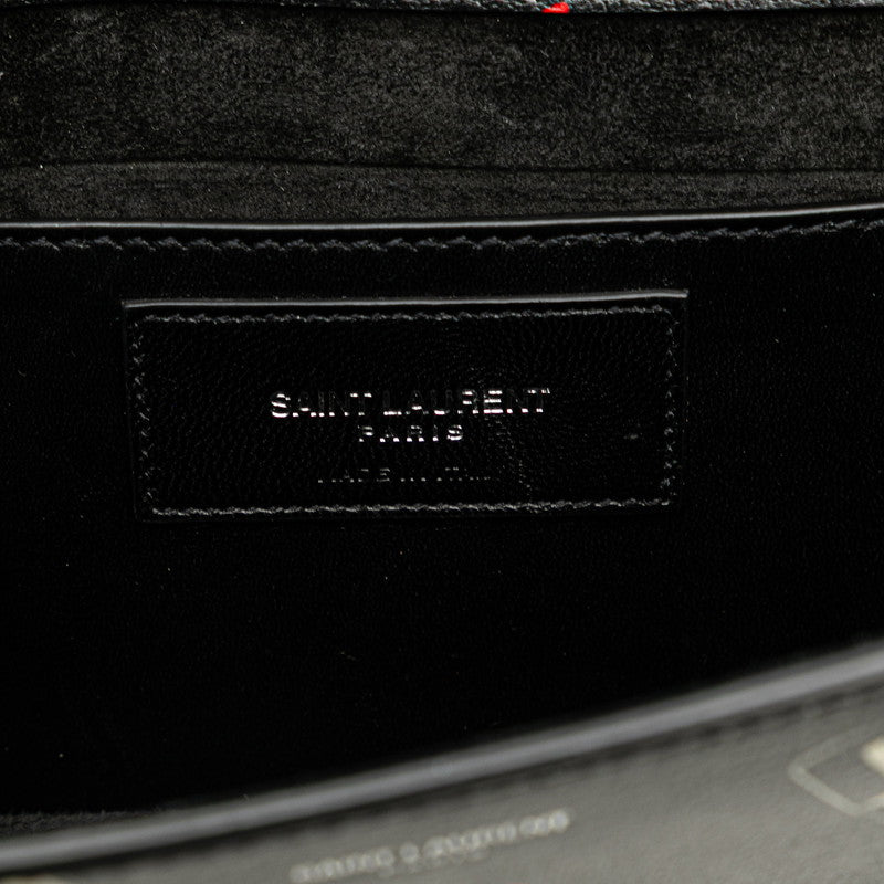 サンローラン リップスティック 口紅 モチーフ チェーン ショルダーバッグ ブラック レザー エナメル レディース SAINT LAURENT 【中古】