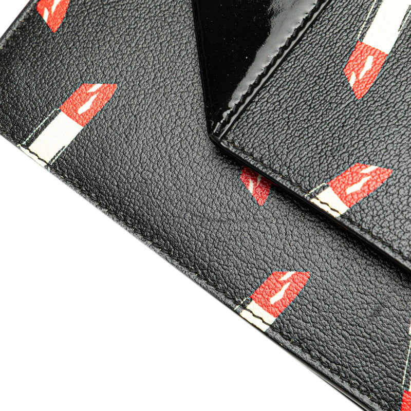 サンローラン リップスティック 口紅 モチーフ チェーン ショルダーバッグ ブラック レザー エナメル レディース SAINT LAURENT 【中古】