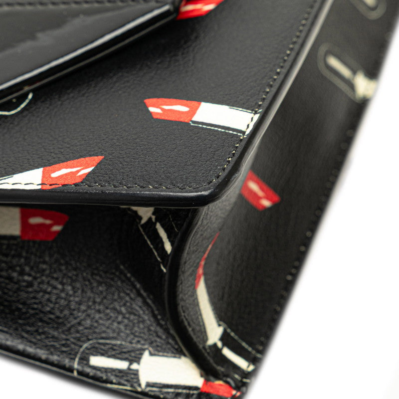 サンローラン リップスティック 口紅 モチーフ チェーン ショルダーバッグ ブラック レザー エナメル レディース SAINT LAURENT 【中古】