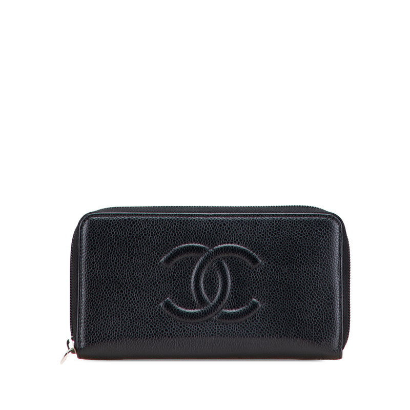 シャネル ココマーク ラウンドファスナー 長財布 ブラック キャビアスキン レディース CHANEL 【中古】