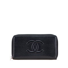 シャネル ココマーク ラウンドファスナー 長財布 ブラック キャビアスキン レディース CHANEL 【中古】