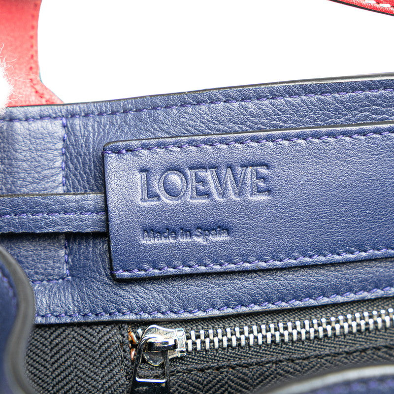 ロエベ ミッドナイト 巾着 ストライプ ハンドバッグ ショルダーバッグ 2WAY ネイビー オレンジ レザー キャンバス レディース LOEWE 【中古】