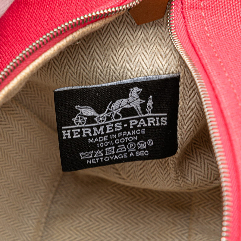 エルメス ブリッド ア ブラックPM ハンドバッグ ポーチ ハイビスカス ピンク オレンジ キャンバス レディース HERMES 【中古】