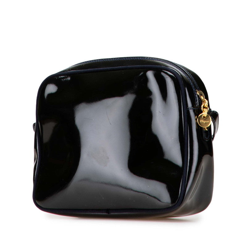 サルヴァトーレフェラガモ ヴァラ ショルダーバッグ ブラック ネイビー エナメル レザー レディース Salvatore Ferragamo 【中古】
