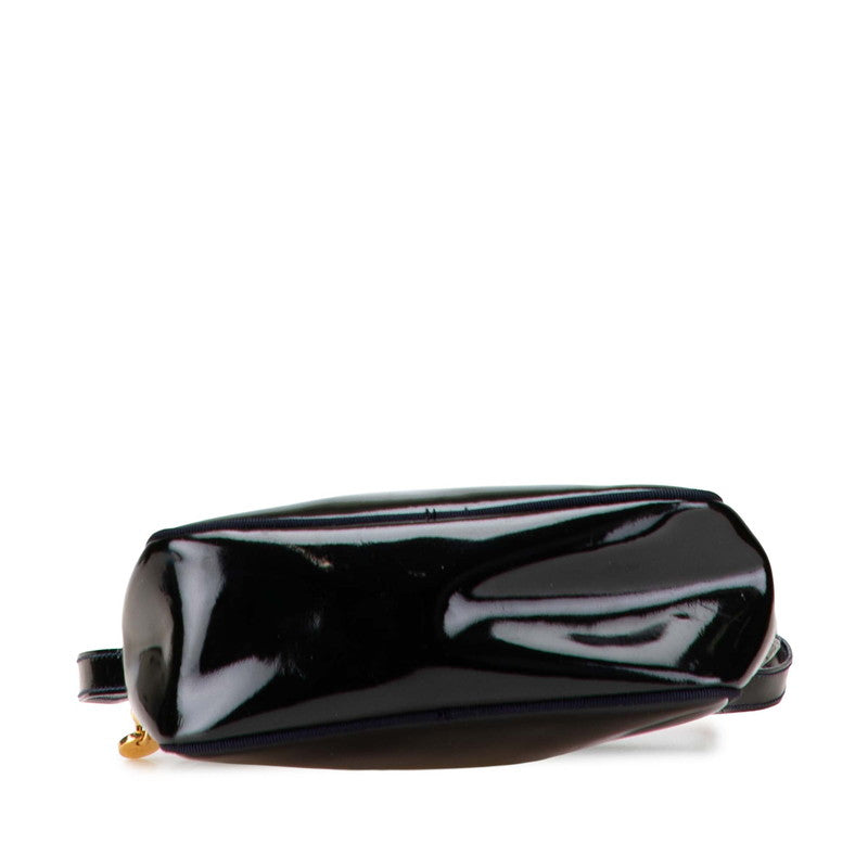 サルヴァトーレフェラガモ ヴァラ ショルダーバッグ ブラック ネイビー エナメル レザー レディース Salvatore Ferragamo 【中古】