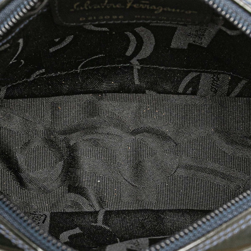 サルヴァトーレフェラガモ ヴァラ ショルダーバッグ ブラック ネイビー エナメル レザー レディース Salvatore Ferragamo 【中古】