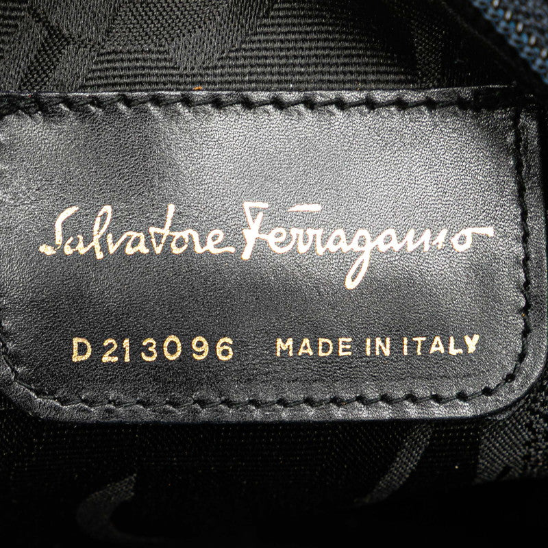 サルヴァトーレフェラガモ ヴァラ ショルダーバッグ ブラック ネイビー エナメル レザー レディース Salvatore Ferragamo 【中古】